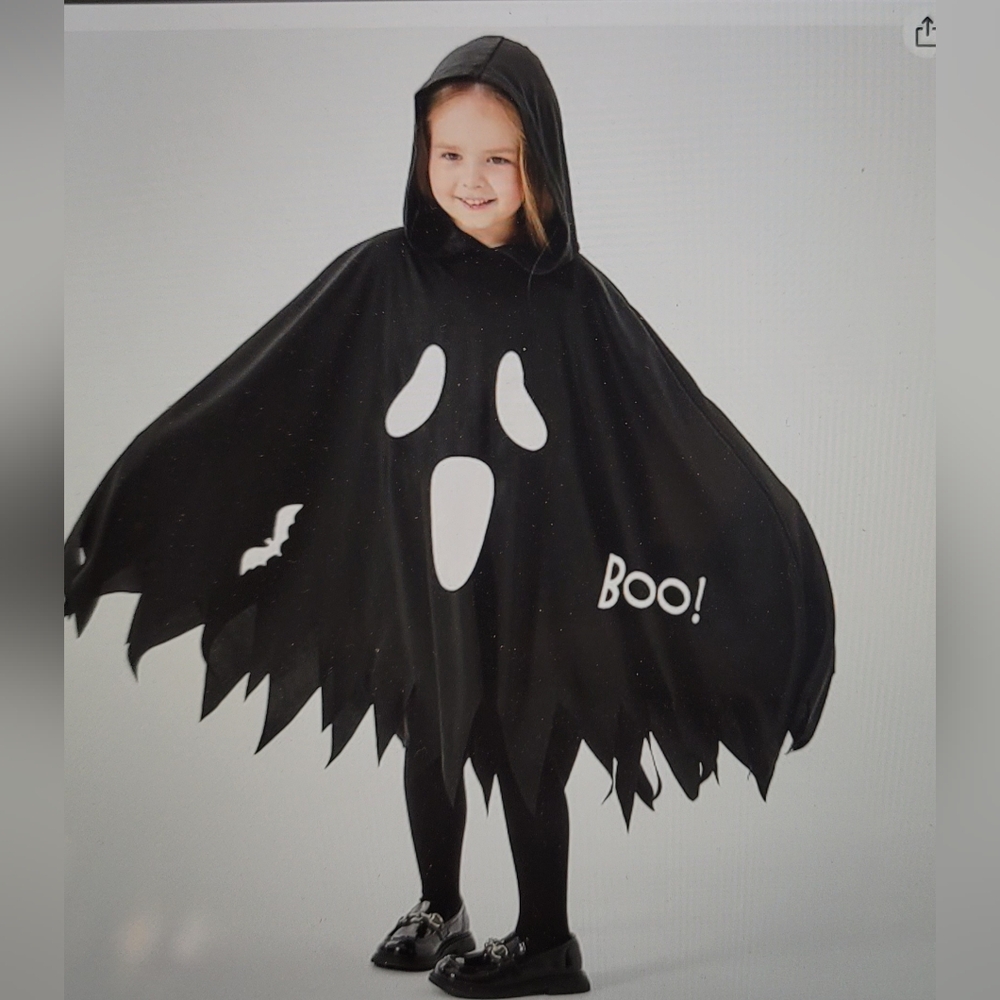 NWT GLOW IN THE DARK GHOST HOODED PANCHO DRESS COSTUME YOUTH 10-12 4 pc set - Picture 4 of 7